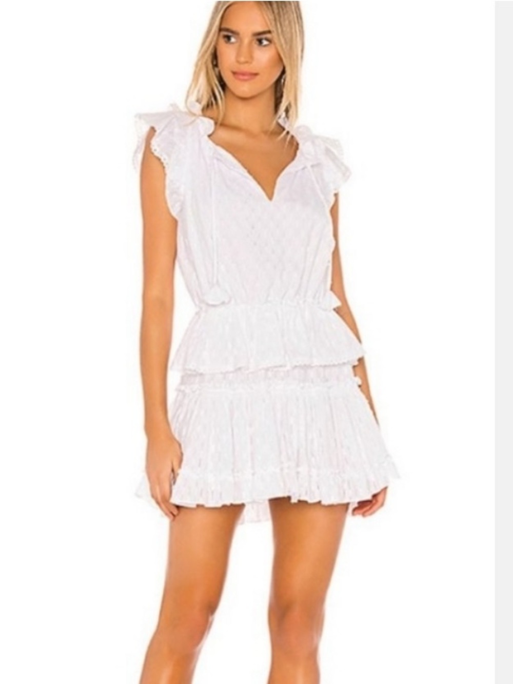 Revolve x Misa Los Angeles Lilian White Ruffled Tiered Mini Dress